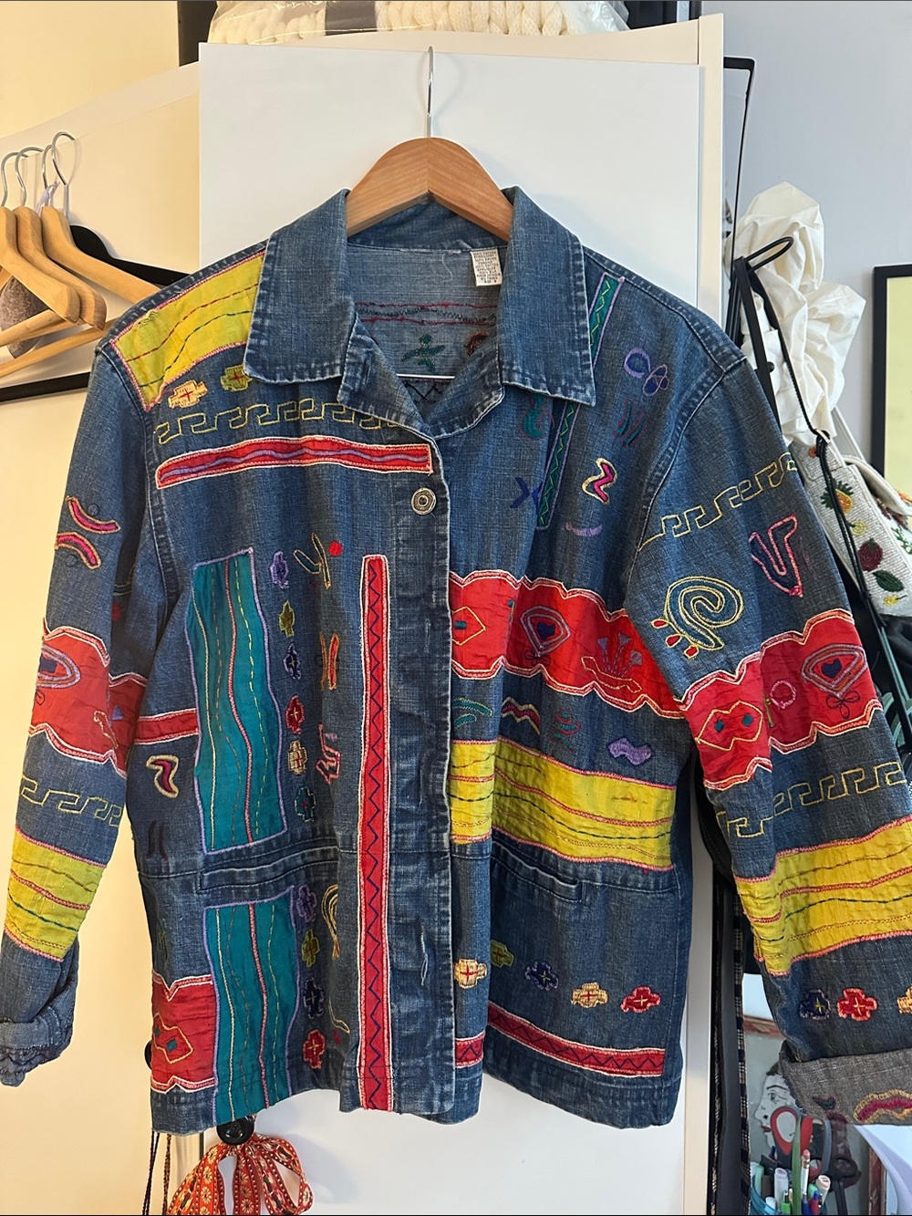 Embroidered Multicolor Denim Jacket - Women's Denim Coat